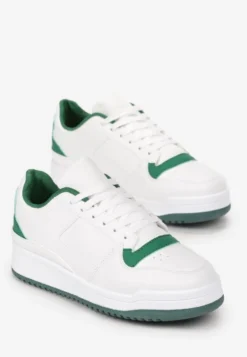 Biało-Zielone Sneakersy z Perforacją na Nosku i Wstawkami na Zapiętku Favisi