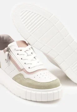 Biało-Zielone Streetwearowe Sneakersy ze Skóry Naturalnej z Ozdobnym Suwakiem Eleavenna