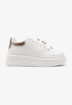 Biało-Złote Sneakersy na Grubej Podeszwie Celessi