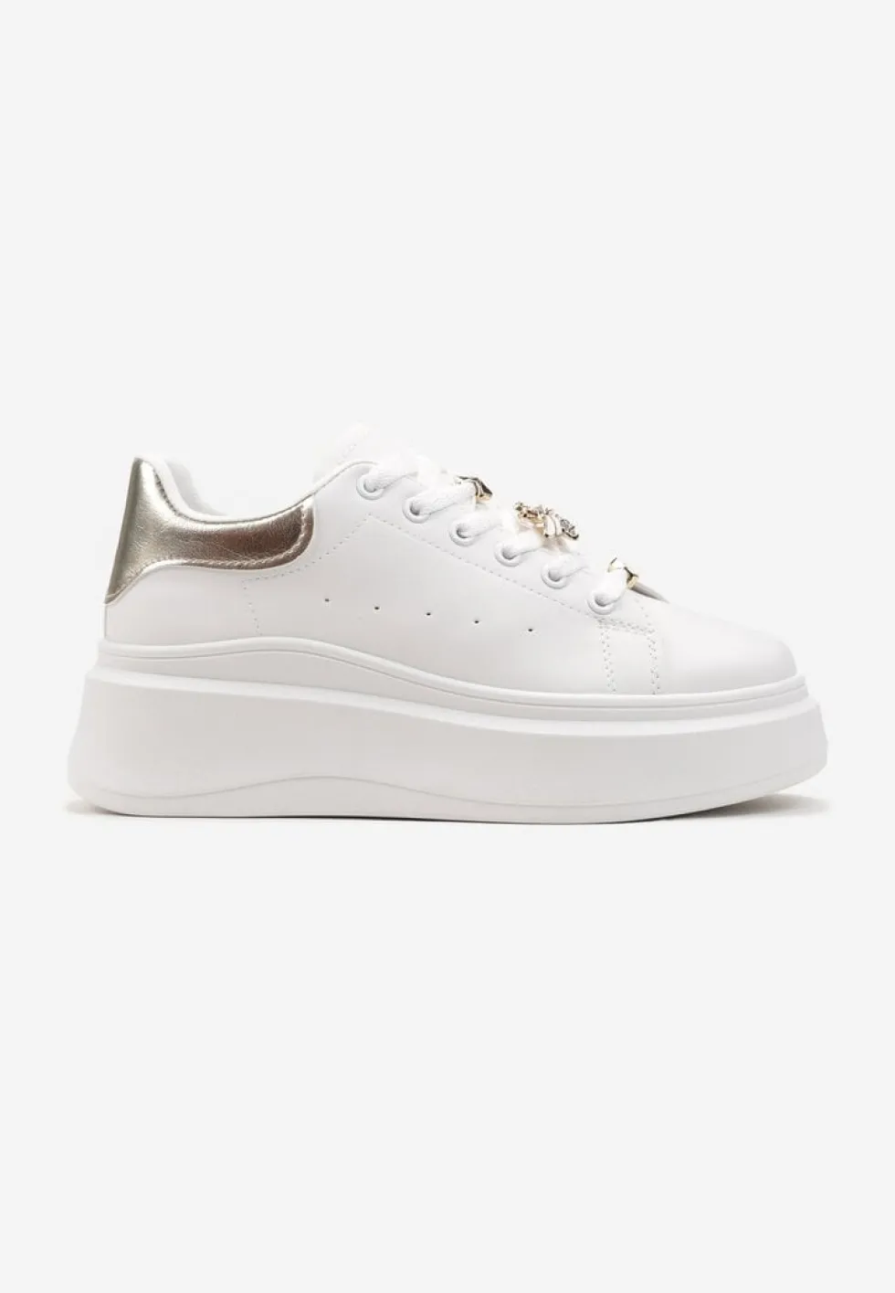 Biało-Złote Sneakersy na Grubej Podeszwie Celessi