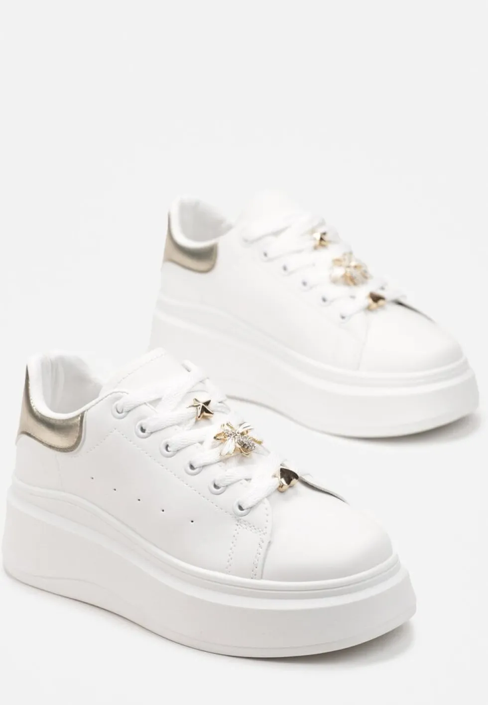 Biało-Złote Sneakersy na Grubej Podeszwie Celessi