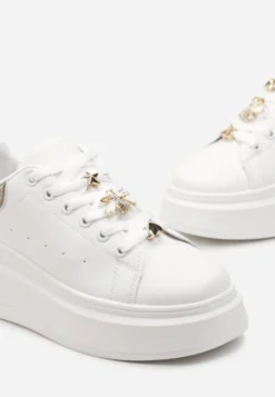Biało-Złote Sneakersy na Grubej Podeszwie Celessi