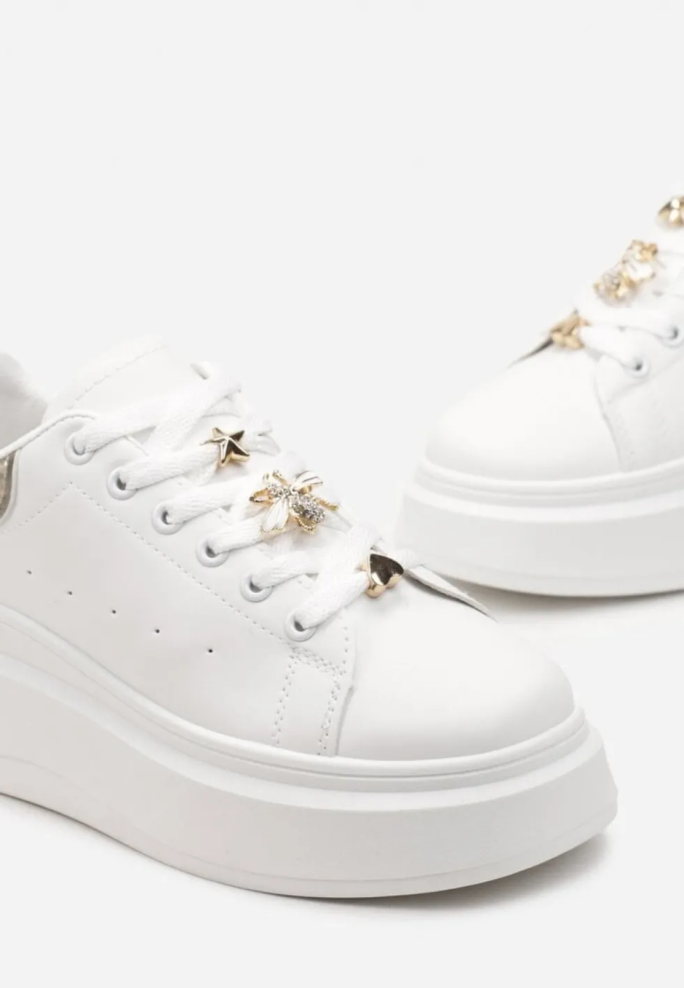 Biało-Złote Sneakersy na Grubej Podeszwie Celessi