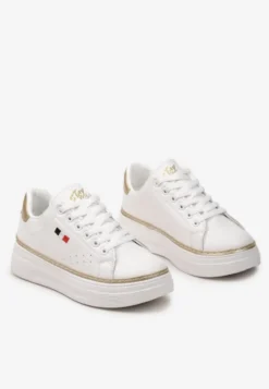Biało-Złote Sneakersy na Platformie z Minimalistycznym Obszyciem Wokół Podeszwy Ansinrea