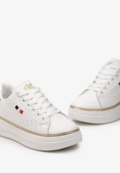 Biało-Złote Sneakersy na Platformie z Minimalistycznym Obszyciem Wokół Podeszwy Ansinrea