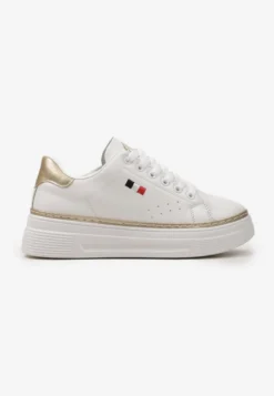 Biało-Złote Sneakersy na Platformie z Minimalistycznym Obszyciem Wokół Podeszwy Ansinrea