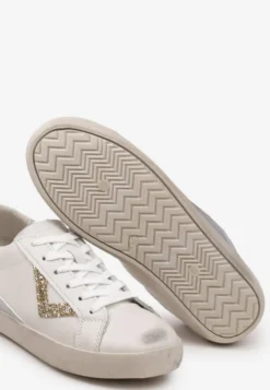 Biało-Złote Sneakersy Sznurowane z Cholewką przed Kostkę z Brokatem Toneri