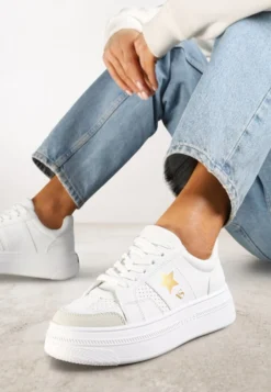Biało-Złote Sneakersy Vices na Platformie z Gwiazdką Fenarra
