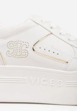 Biało-Złote Sneakersy Vices na Platformie Ozdobione Metalicznymi Aplikacjami Nelanil