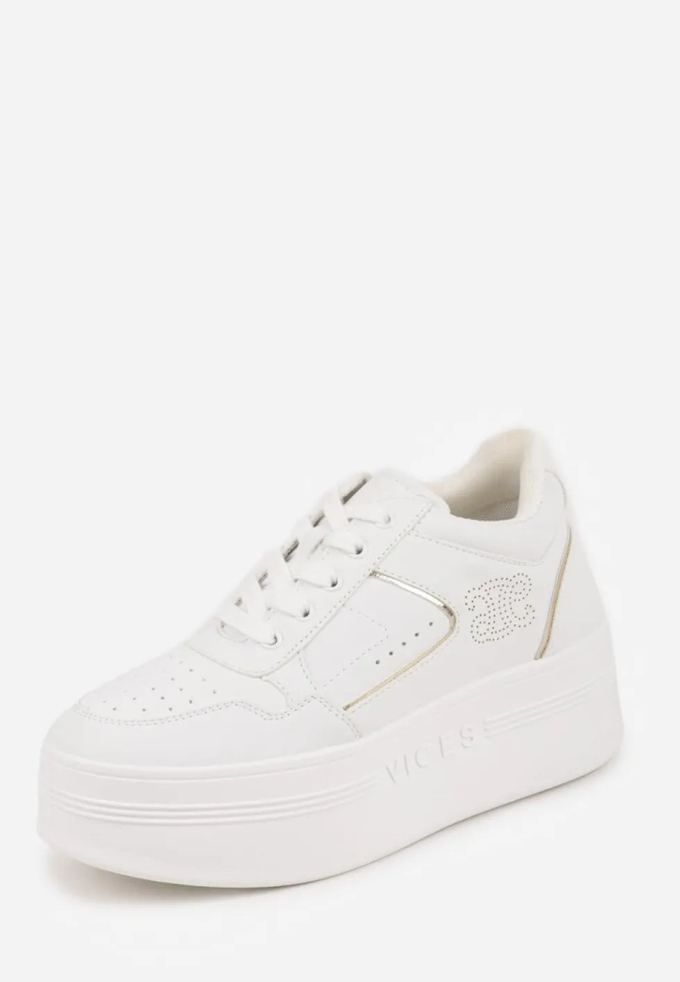 Biało-Złote Sneakersy Vices na Platformie Ozdobione Metalicznymi Aplikacjami Nelanil