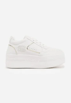 Biało-Złote Sneakersy Vices na Platformie Ozdobione Metalicznymi Aplikacjami Nelanil