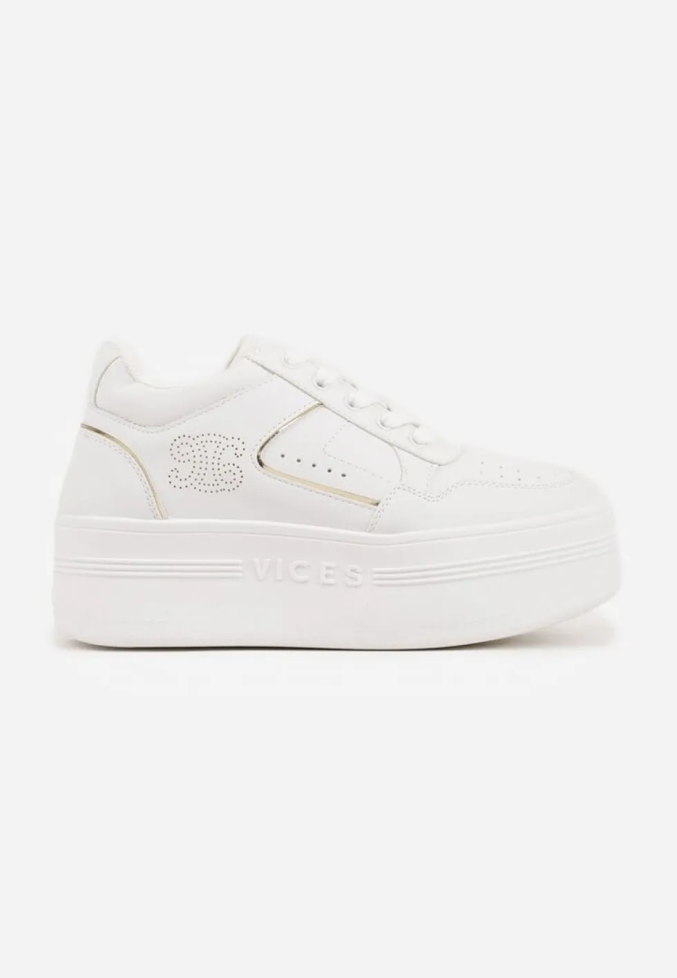 Biało-Złote Sneakersy Vices na Platformie Ozdobione Metalicznymi Aplikacjami Nelanil