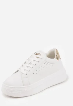 Biało-Złote Sneakersy VICES Ozdobione Gwiazdą i Błyszczącą Wstawką Oranatta