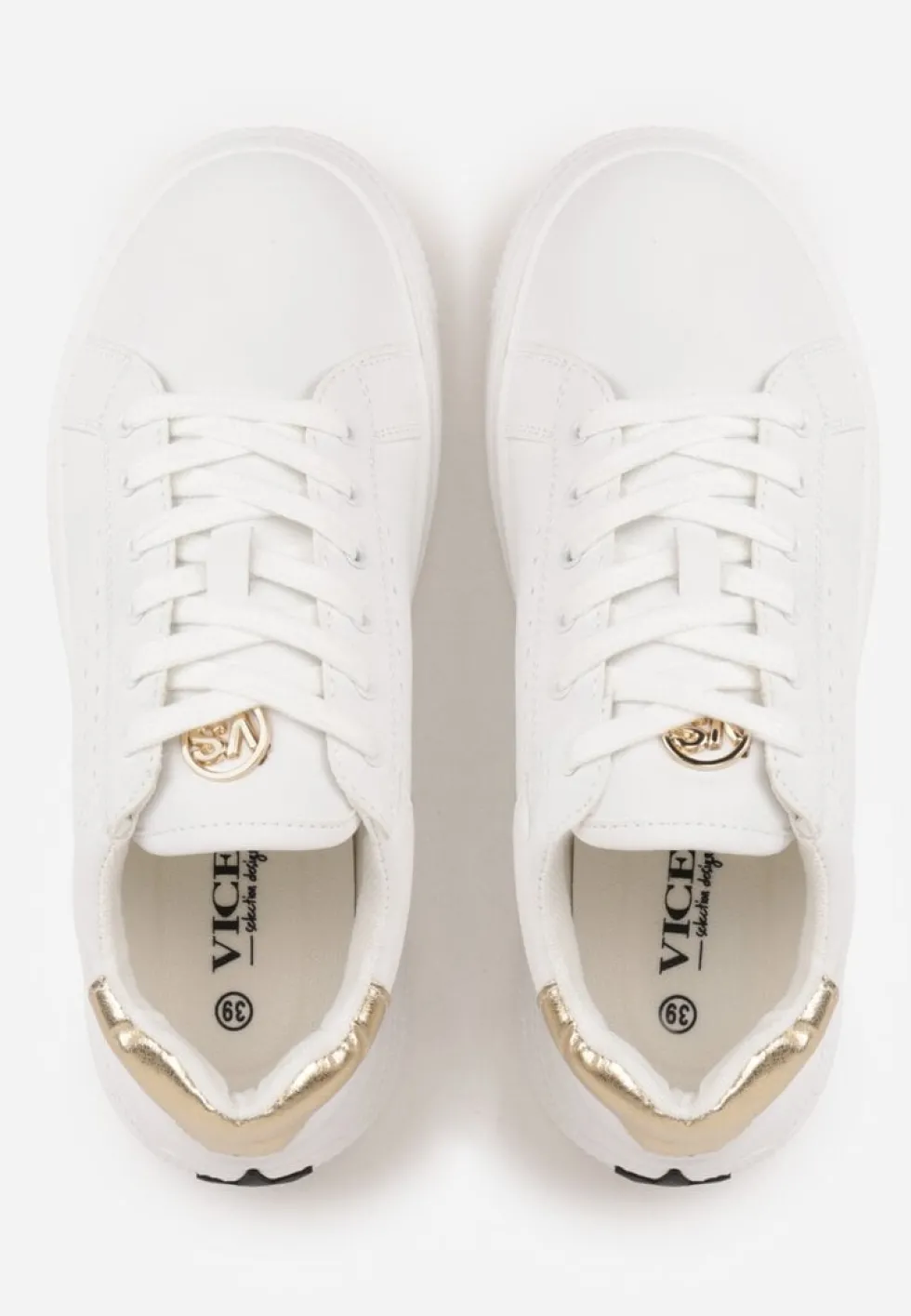 Biało-Złote Sneakersy VICES Ozdobione Gwiazdą i Błyszczącą Wstawką Oranatta