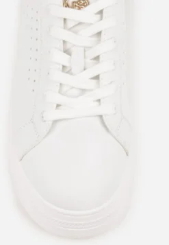 Biało-Złote Sneakersy VICES Ozdobione Gwiazdą i Błyszczącą Wstawką Oranatta
