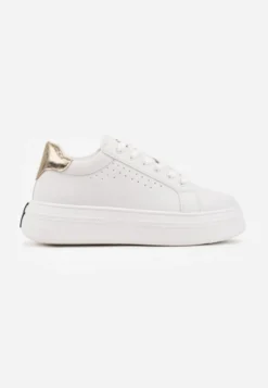 Biało-Złote Sneakersy VICES Ozdobione Gwiazdą i Błyszczącą Wstawką Oranatta