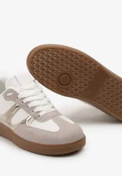 Biało-Złote Sneakersy w Stylu Kultowych Tenisówek z Kauczukową Podeszwą Poseiama
