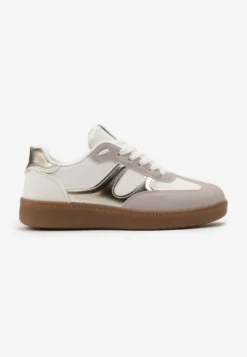 Biało-Złote Sneakersy w Stylu Kultowych Tenisówek z Kauczukową Podeszwą Poseiama