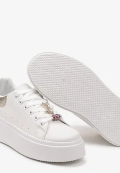 Biało-Złote Sneakersy z Cyrkoniami na Sznurówkach z Platformą Nomiji
