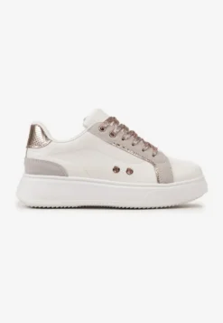 Biało-Złote Sneakersy z Metalicznymi Wstawkami na Grubej Podeszwie Amoone