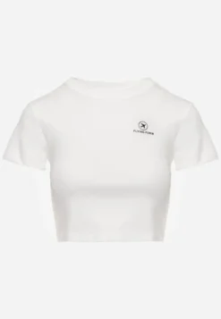 Biały Basicowy T-shirt w Stylu Cropped z Subtelnym Nadrukiem Loraera