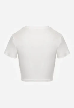 Biały Basicowy T-shirt w Stylu Cropped z Subtelnym Nadrukiem Loraera