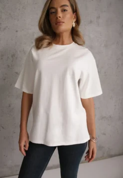Biały Basicowy T-shirt z Bawełny Meranissea