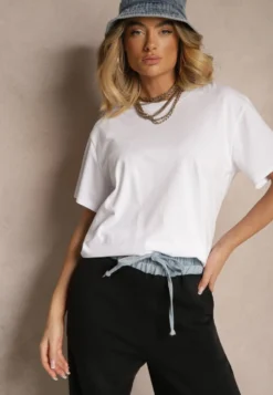 Biały Bawełniany Basicowy T-shirt Lorseli