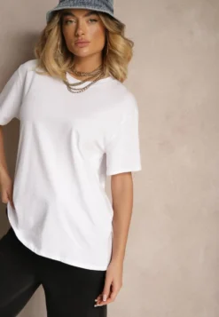 Biały Bawełniany Basicowy T-shirt Lorseli