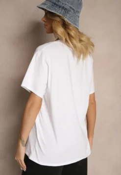 Biały Bawełniany Basicowy T-shirt Lorseli
