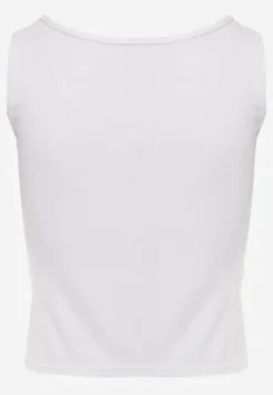 Biały Bawełniany Tank Top w Prążki z Ozdobnymi Guziczkami Bernissa