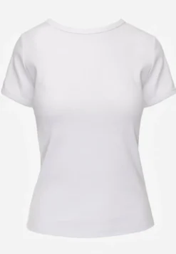 Biały Bawełniany T-shirt o Dopasowanym Kroju z Prążkowanego Materiału Lailya