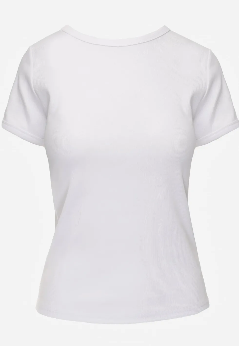 Biały Bawełniany T-shirt o Dopasowanym Kroju z Prążkowanego Materiału Lailya