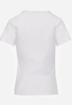Biały Bawełniany T-shirt o Dopasowanym Kroju z Prążkowanego Materiału Lailya