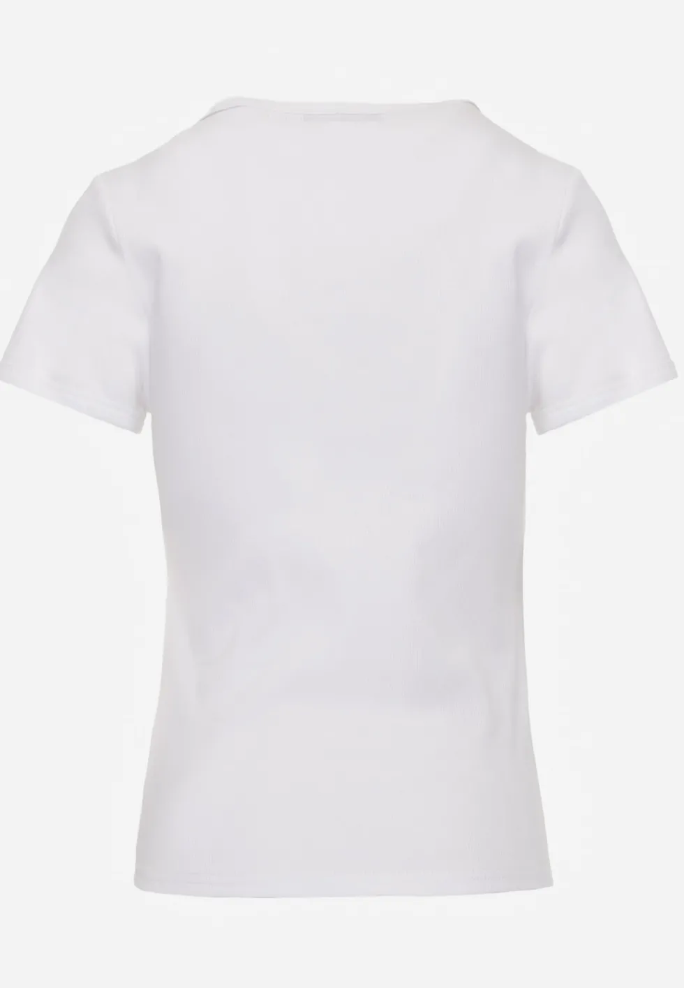 Biały Bawełniany T-shirt o Dopasowanym Kroju z Prążkowanego Materiału Lailya