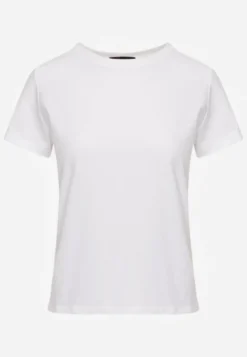 Biały Bawełniany T-shirt o Gładkim Wykończeniu i Prostym Fasonie Melamene