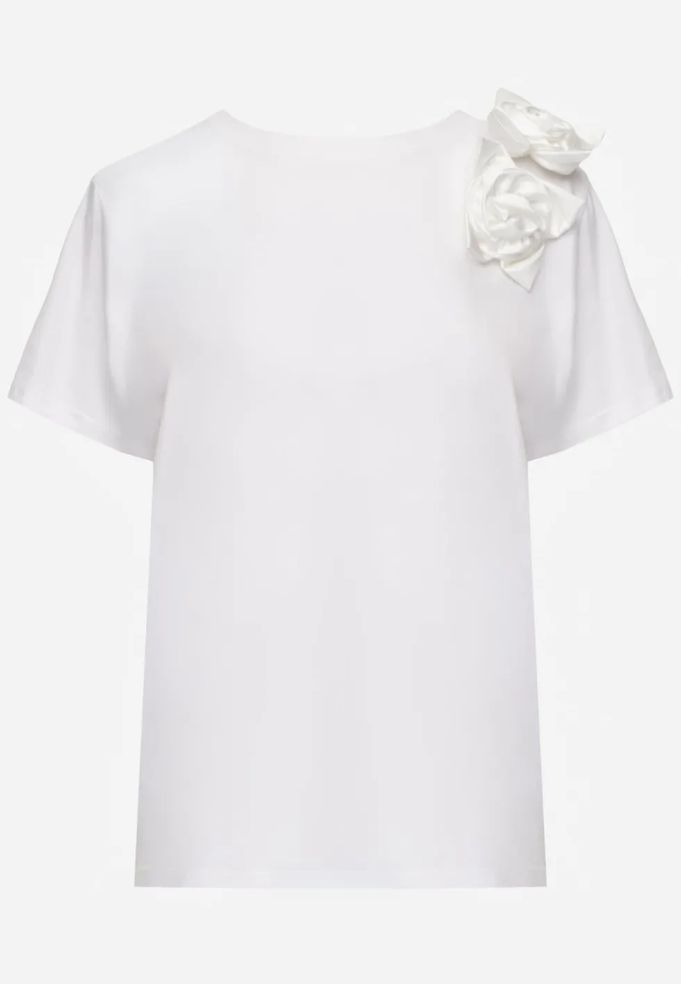 Biały Bawełniany T-shirt o Klasycznym Kroju z Kwiatowymi Aplikacjami 3D Morgane