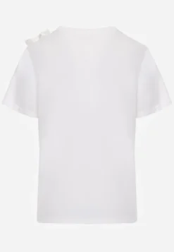 Biały Bawełniany T-shirt o Klasycznym Kroju z Kwiatowymi Aplikacjami 3D Morgane