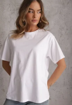 Biały Bawełniany T-shirt o Kroju Oversize Neduna
