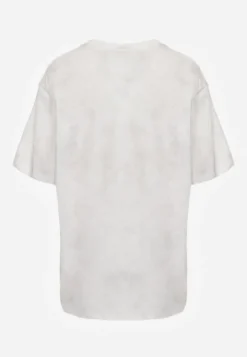 Biały Bawełniany T-shirt Oversize z Haftowanym Napisem z Cekinami Talomora