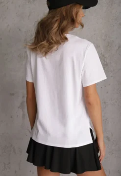 Biały Bawełniany T-shirt Ozdobiony po Bokach Rozcięciami Brinelle