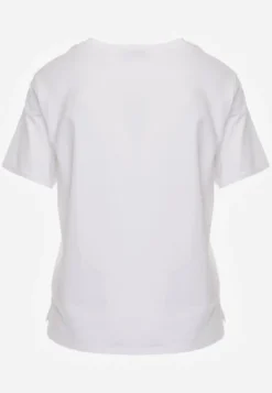 Biały Bawełniany T-shirt Ozdobiony po Bokach Rozcięciami Brinelle