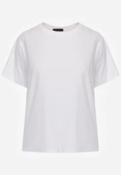 Biały Bawełniany T-shirt Ozdobiony po Bokach Rozcięciami Brinelle