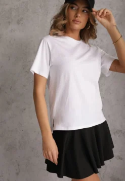 Biały Bawełniany T-shirt Ozdobiony po Bokach Rozcięciami Brinelle