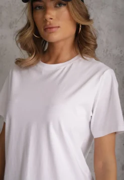 Biały Bawełniany T-shirt Ozdobiony po Bokach Rozcięciami Brinelle