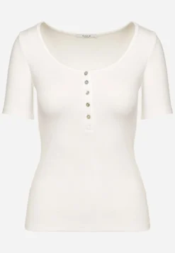 Biały Bawełniany T-shirt Prążkowany z Guzikami Florvivi