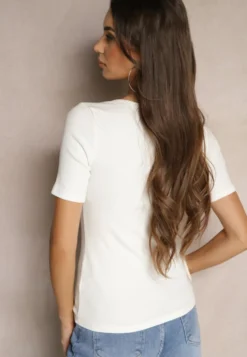 Biały Bawełniany T-shirt Prążkowany z Guzikami Florvivi