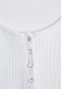 Biały Bawełniany T-shirt Prążkowany z Guzikami Florvivi