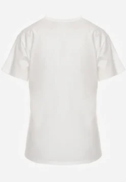 Biały Bawełniany T-shirt z Krótkim Rękawem i Ozdobnym Kwiatem Krissas