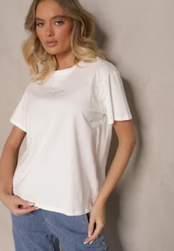 Biały Bawełniany T-shirt z Napisem Marivetha